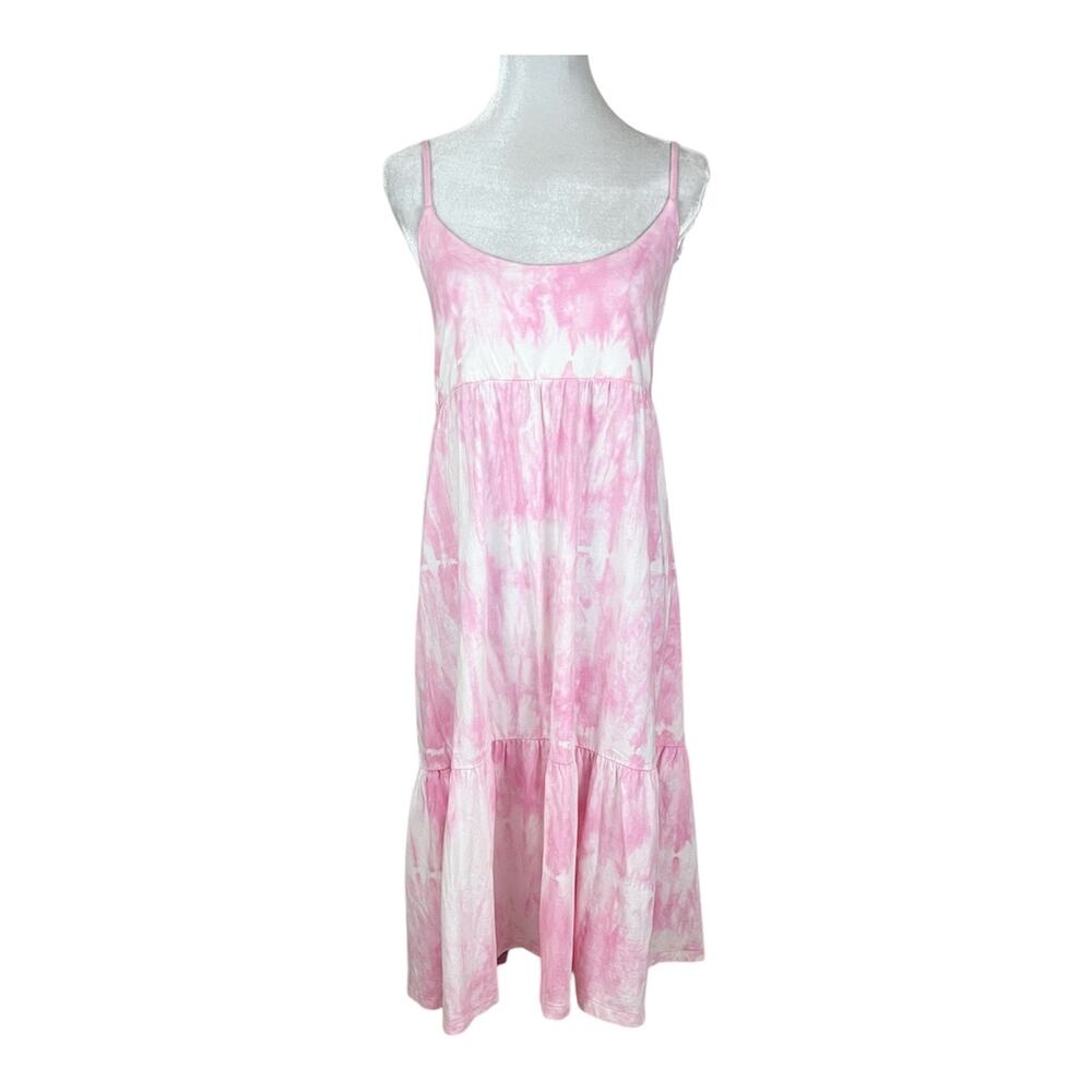 😎 Gap Pink and White Tie Dye Print Tiered Ruffle Sleeveless Sundress Size Small - Picture 2 of 7